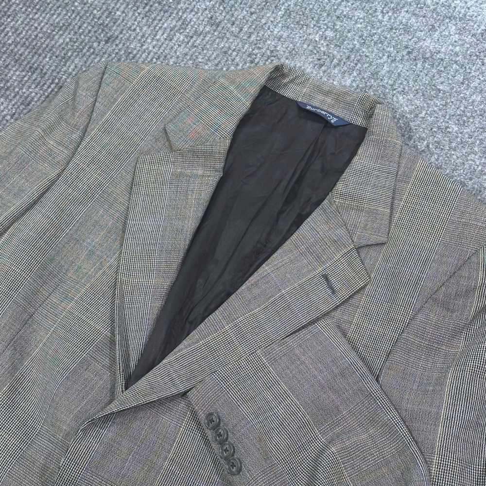 Vintage Burberrys Blazer Mens 40 Gray Wool Glen Plaid 2 Button Sport Coat Jacket